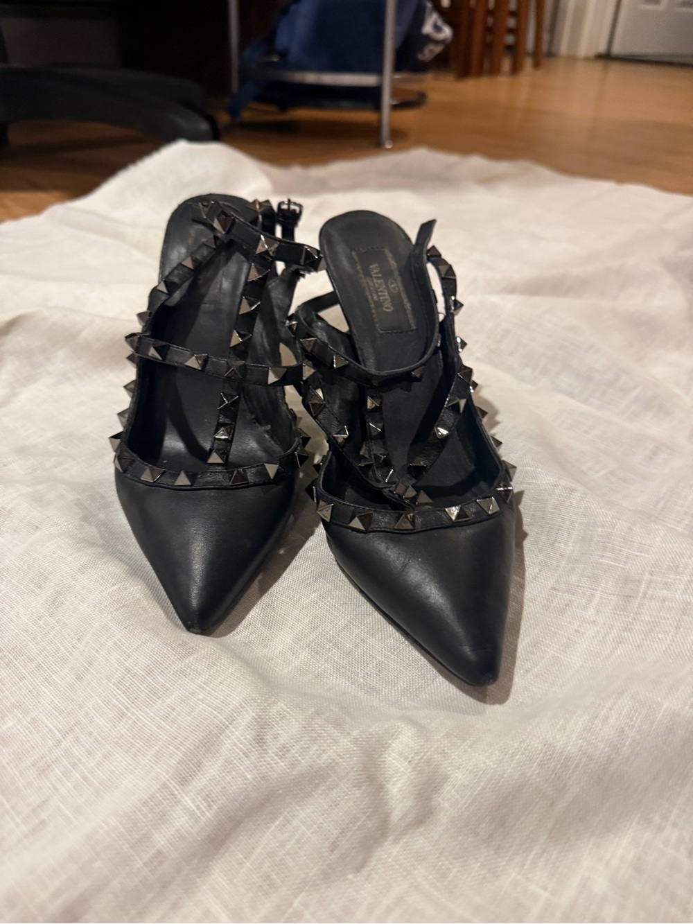 Valentino Rock Studded Pointed-Toe Slingback Heels